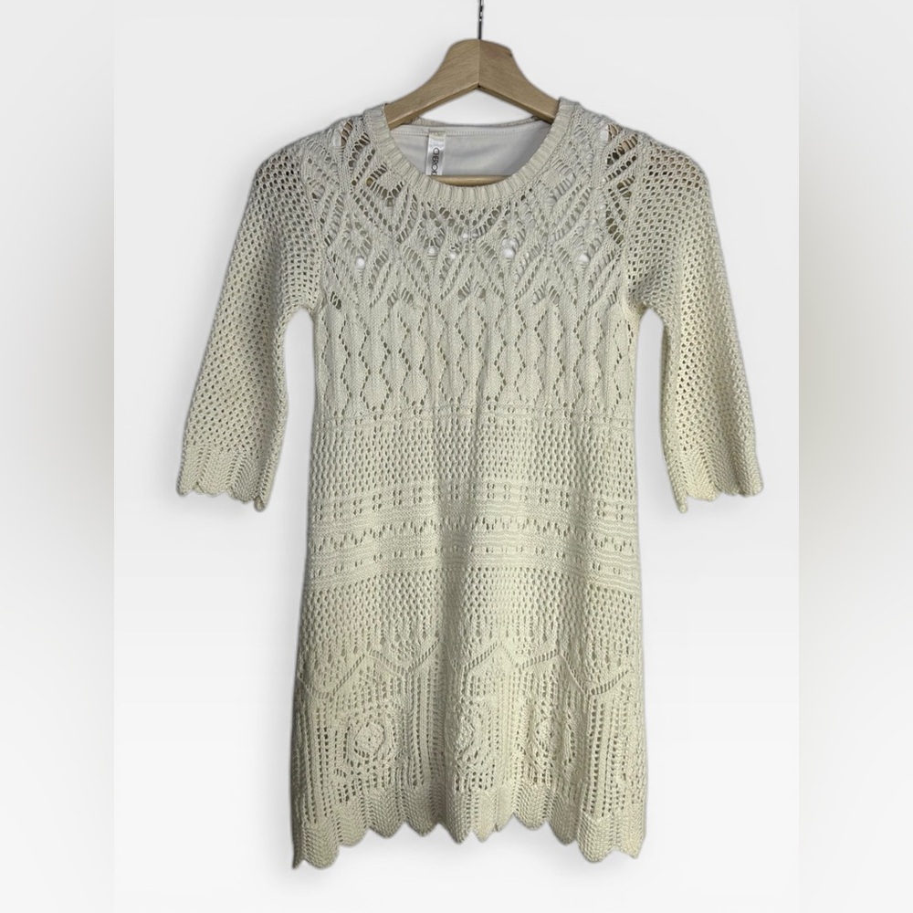 5 for $25🔥Cherokee Knit Cream Lace Long Sleeve Lined Sweater Dress Medium (7/8)